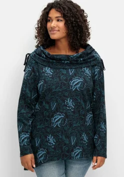 Sweatshirt in Longform mit weitem Kragen