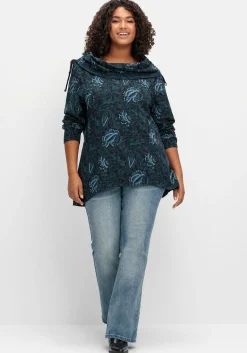 Sweatshirt in Longform mit weitem Kragen