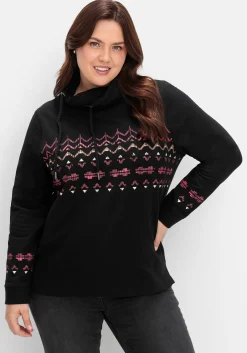 Sweatshirt mit Norwegerprint und weitem Stehkragen