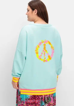 Sweatshirt mit Statementprint und Ringelbündchen