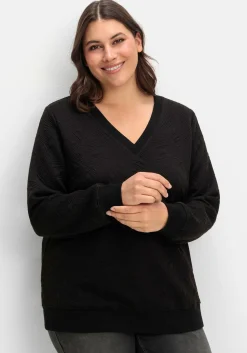 Sweatshirt mit Steppmuster und V-Ausschnitt
