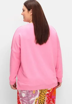 Sweatshirt mit Wordingprint und V-Ausschnitt