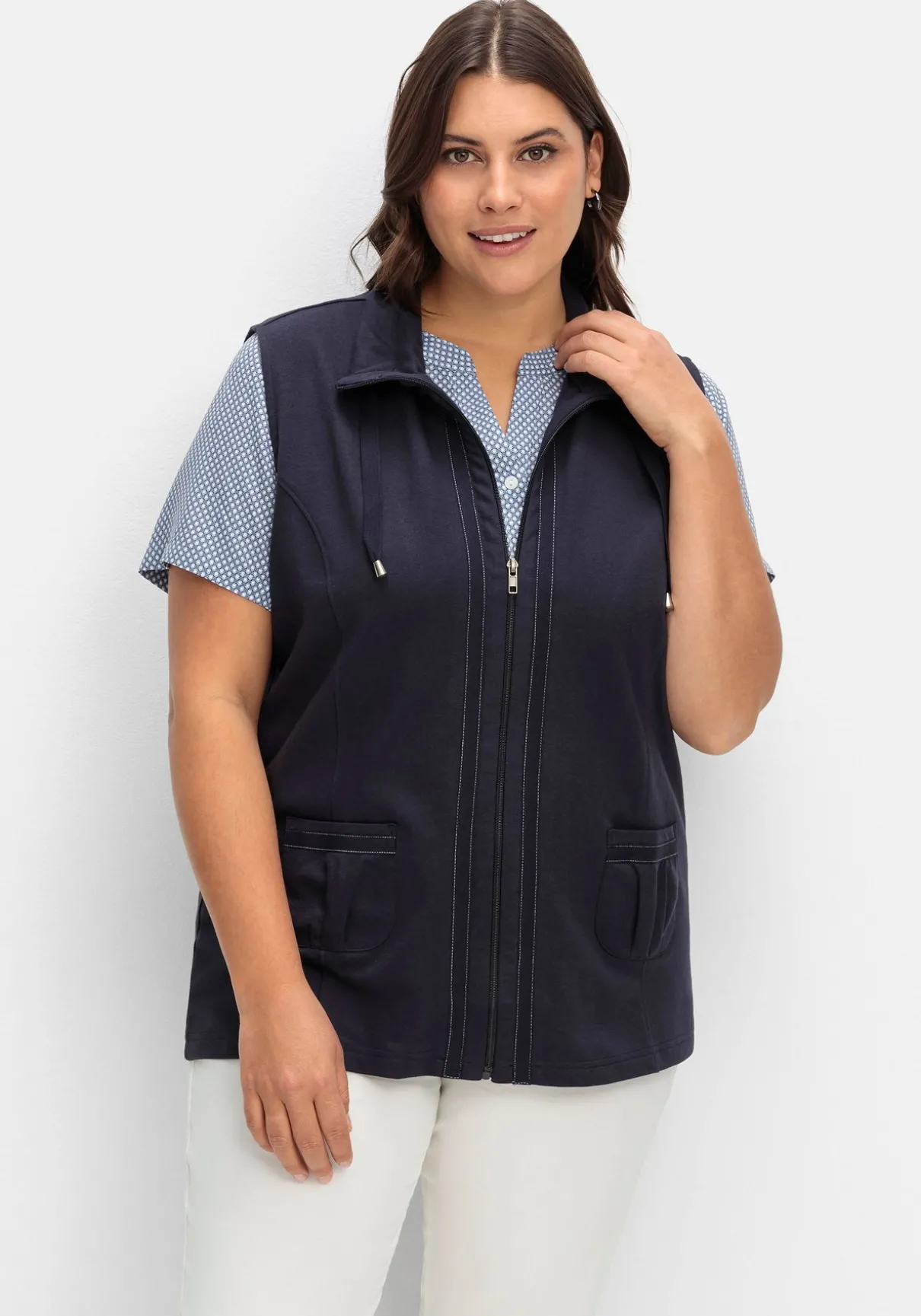 Sweatweste mit Reißverschluss und Umlegekragen