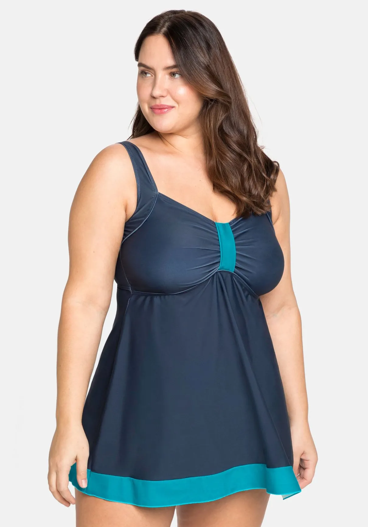 Tankini-Oberteil mit Kontrastdetails, in Longform