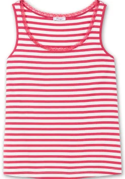 Tanktop mit Ringeln und Spitze am Ausschnitt