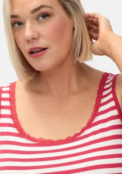 Tanktop mit Ringeln und Spitze am Ausschnitt
