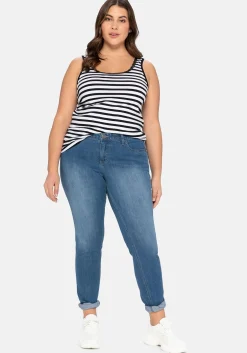 Tanktop mit Ringeln und Spitze am Ausschnitt