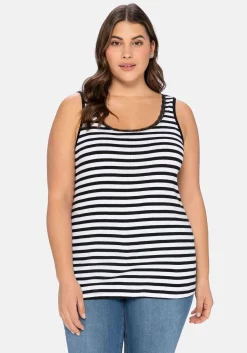 Tanktop mit Ringeln und Spitze am Ausschnitt