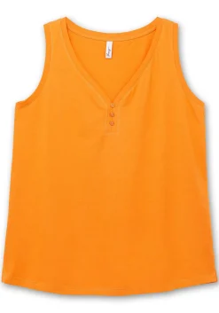 Tanktop mit V-Ausschnitt und Zierknopfleiste
