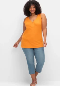 Tanktop mit V-Ausschnitt und Zierknopfleiste