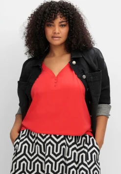 Tanktop mit V-Ausschnitt und Zierknopfleiste