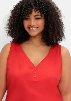 Tanktop mit V-Ausschnitt und Zierknopfleiste