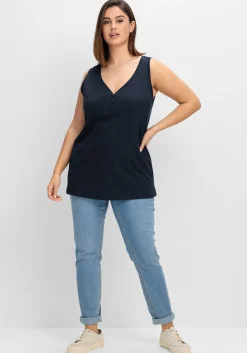 Tanktop mit V-Ausschnitt und Zierknopfleiste