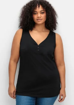 Tanktop mit V-Ausschnitt und Zierknopfleiste