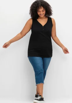 Tanktop mit V-Ausschnitt und Zierknopfleiste