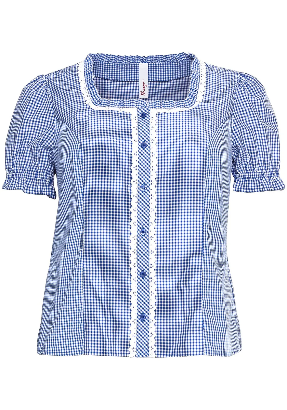 Trachtenbluse im Karo-Design, mit Spitzenbesatz