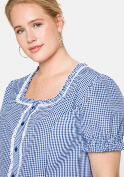 Trachtenbluse im Karo-Design, mit Spitzenbesatz