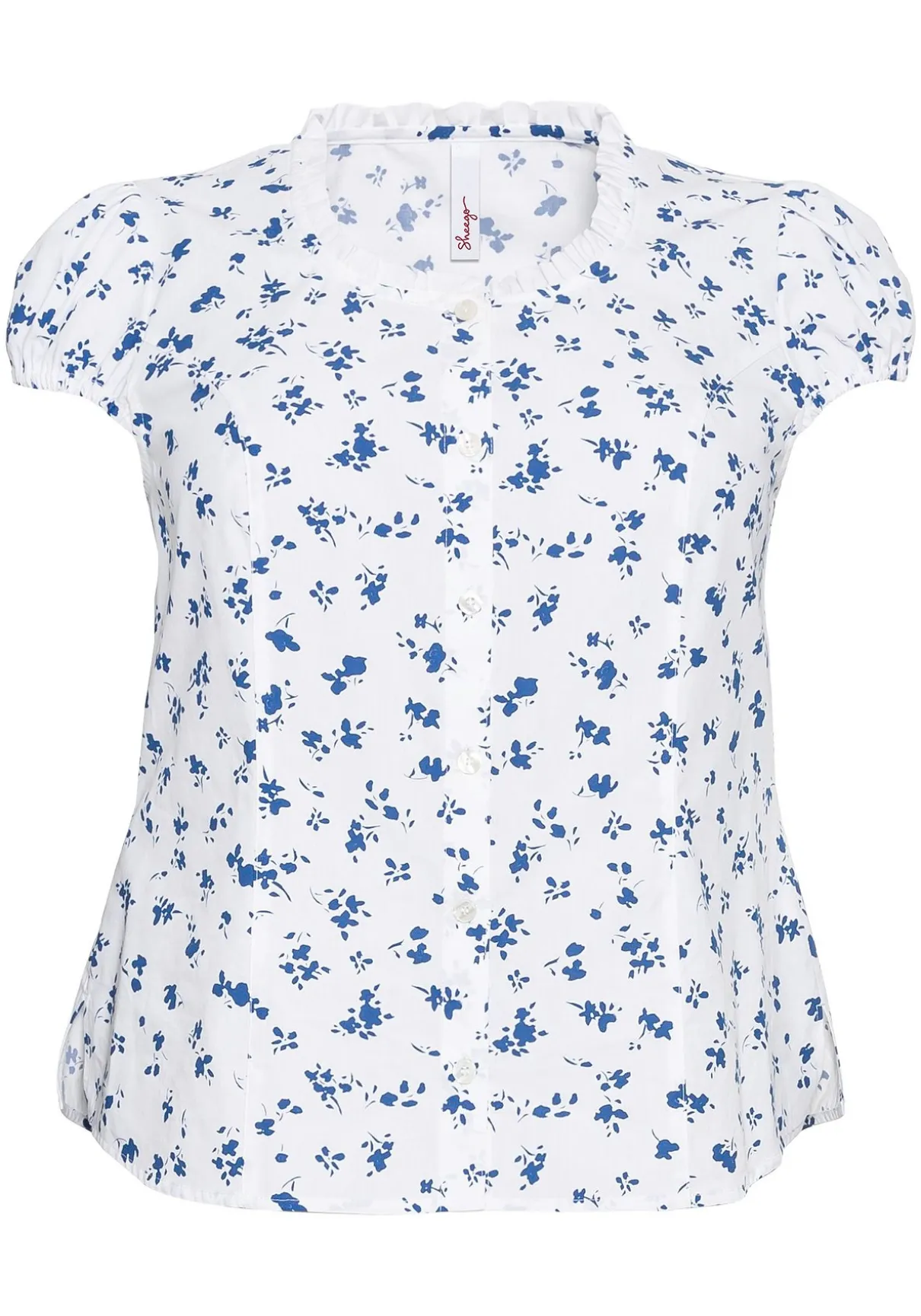 Trachtenbluse mit schmaler Rüsche und Puffärmeln