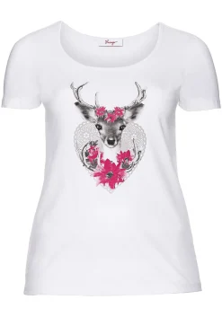 Trachtenshirt mit Hirsch-Druck und Kurzarm