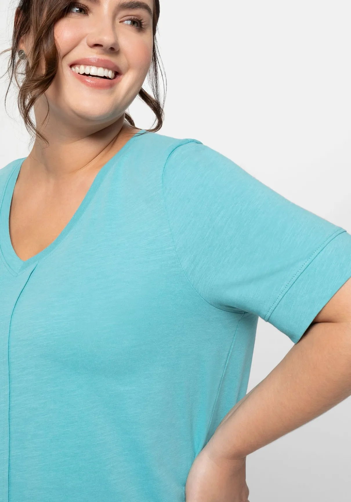 T-Shirt mit gesteppter Falte vorn, aus Jersey