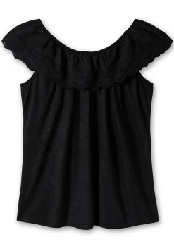 T-Shirt mit Lochstickerei und Carmen-Ausschnitt