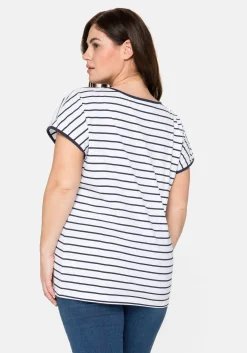 T-Shirt mit Ringeln und Statement-Foliendruck