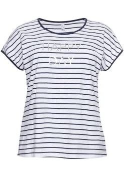 T-Shirt mit Ringeln und Statement-Foliendruck