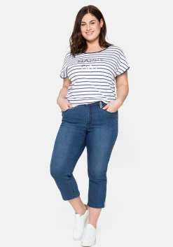 T-Shirt mit Ringeln und Statement-Foliendruck