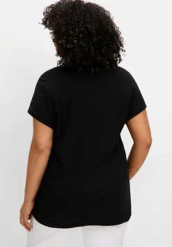 T-Shirt mit V-Ausschnitt, aus Flammgarn