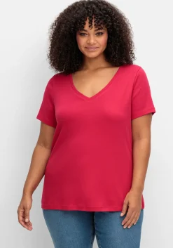 T-Shirt mit V-Ausschnitt, in Rippqualität