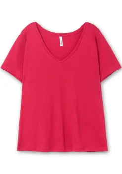 T-Shirt mit V-Ausschnitt, in Rippqualität