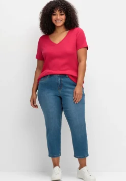 T-Shirt mit V-Ausschnitt, in Rippqualität