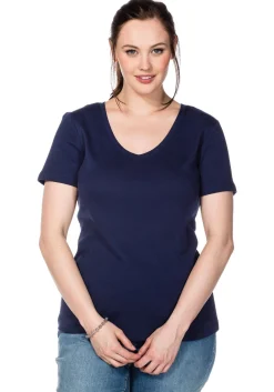 T-Shirt mit V-Ausschnitt, in Rippqualität