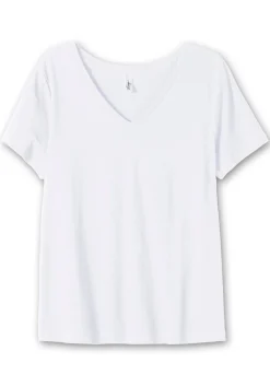 T-Shirt mit V-Ausschnitt, in Rippqualität