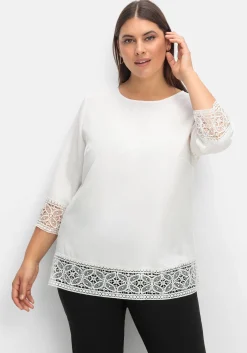 Tunika aus Crêpe, mit 3/4-Arm und Spitzenbordüre