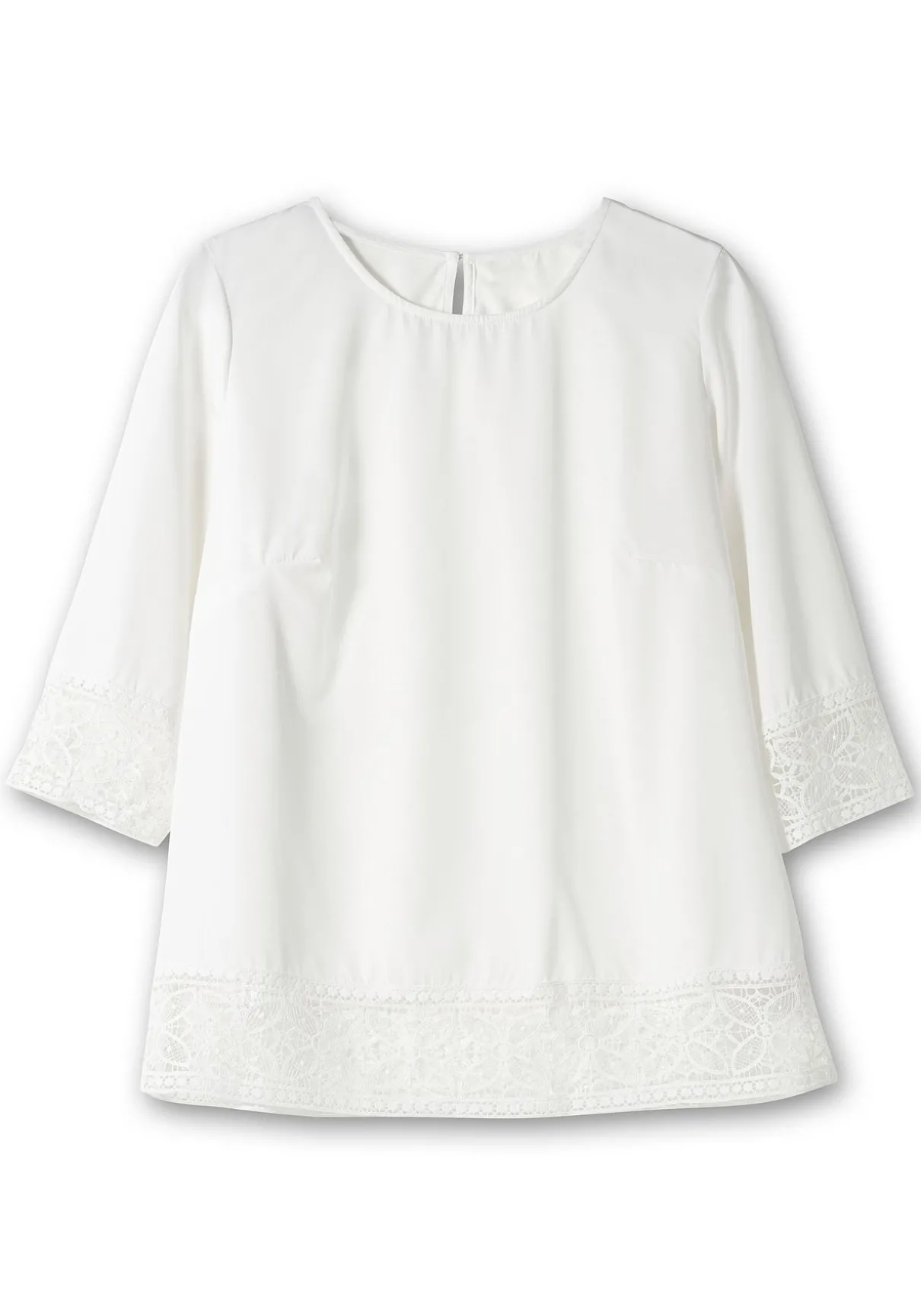 Tunika aus Crêpe, mit 3/4-Arm und Spitzenbordüre