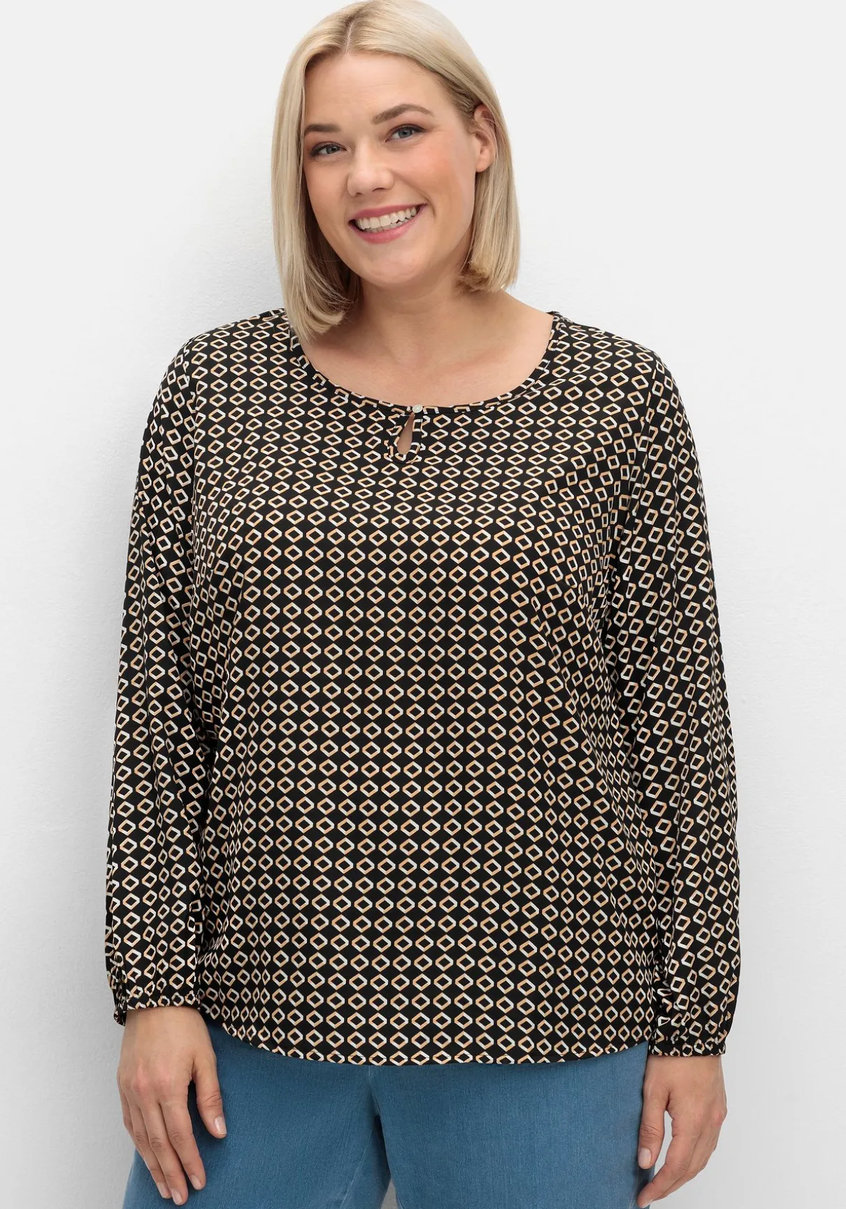 Tunika aus Crêpe, mit Grafik-Alloverdruck