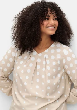 Tunika aus Crêpe, mit Punkte-Print und V-Ausschnitt