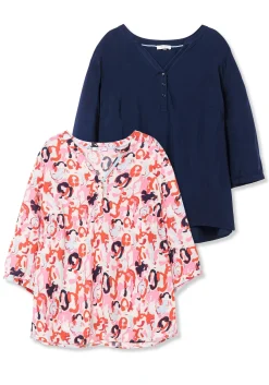 Tunika im Doppelpack, uni und gemustert