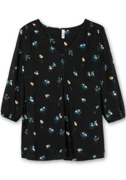 Tunika in A-Linie mit Blumenprint und Smokdetails