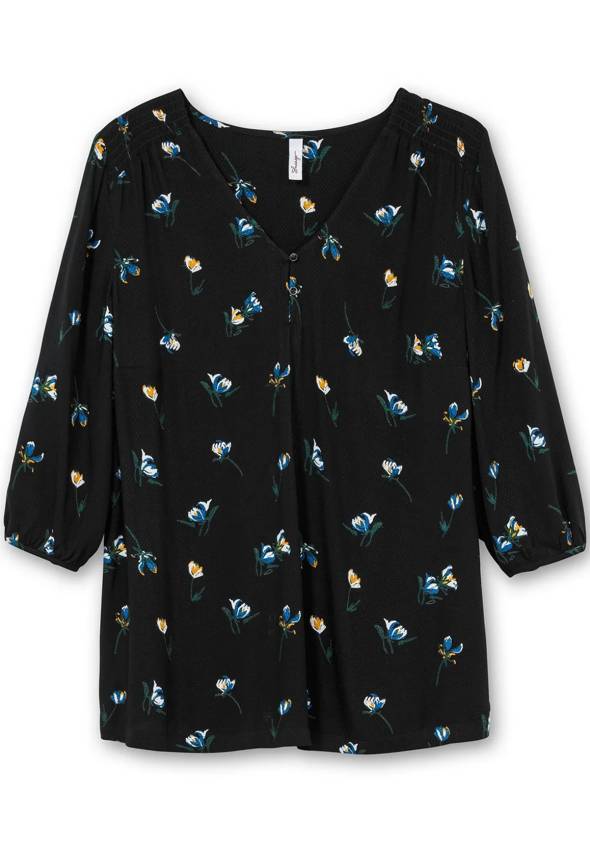 Tunika in A-Linie mit Blumenprint und Smokdetails