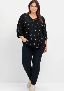 Tunika in A-Linie mit Blumenprint und Smokdetails