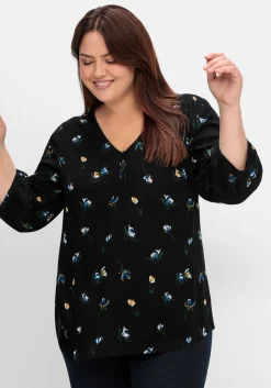 Tunika in A-Linie mit Blumenprint und Smokdetails