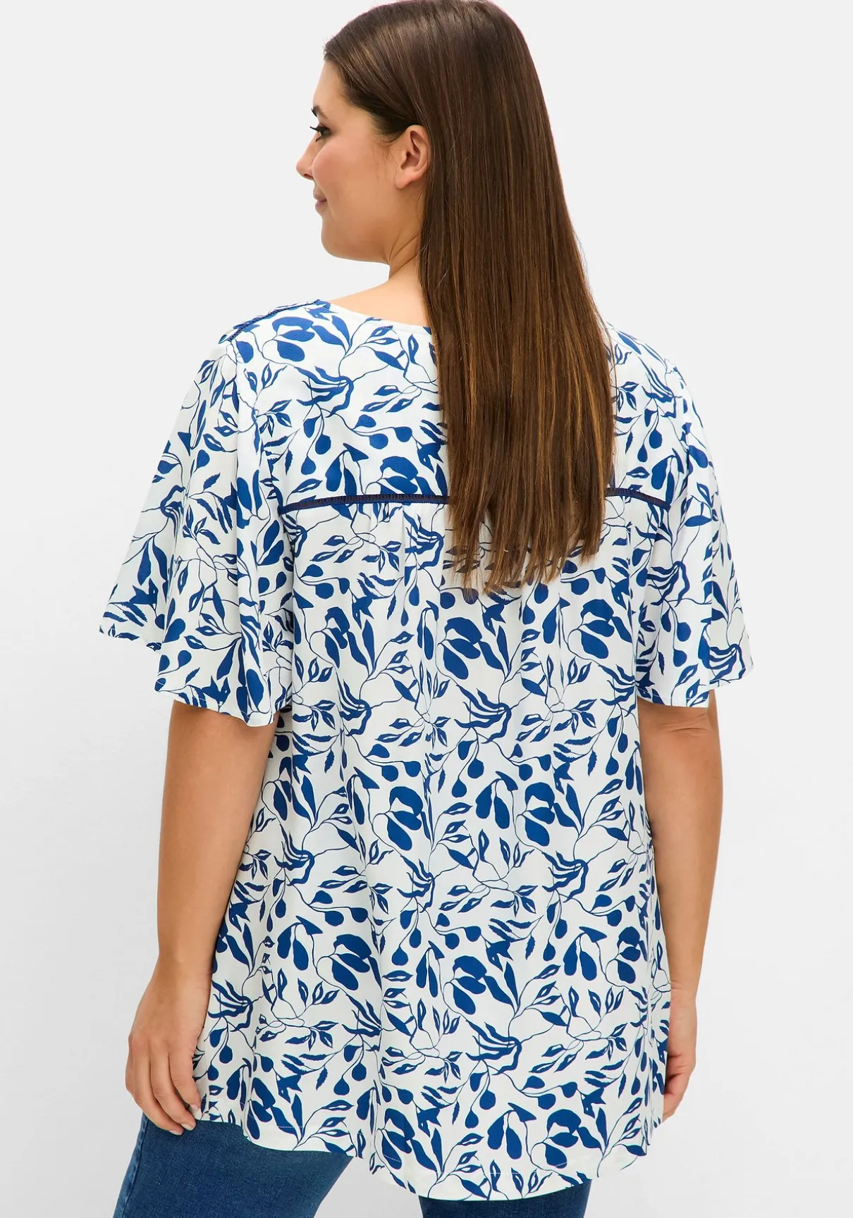 Tunika in A-Linie, mit Flügelärmeln und Blätterprint