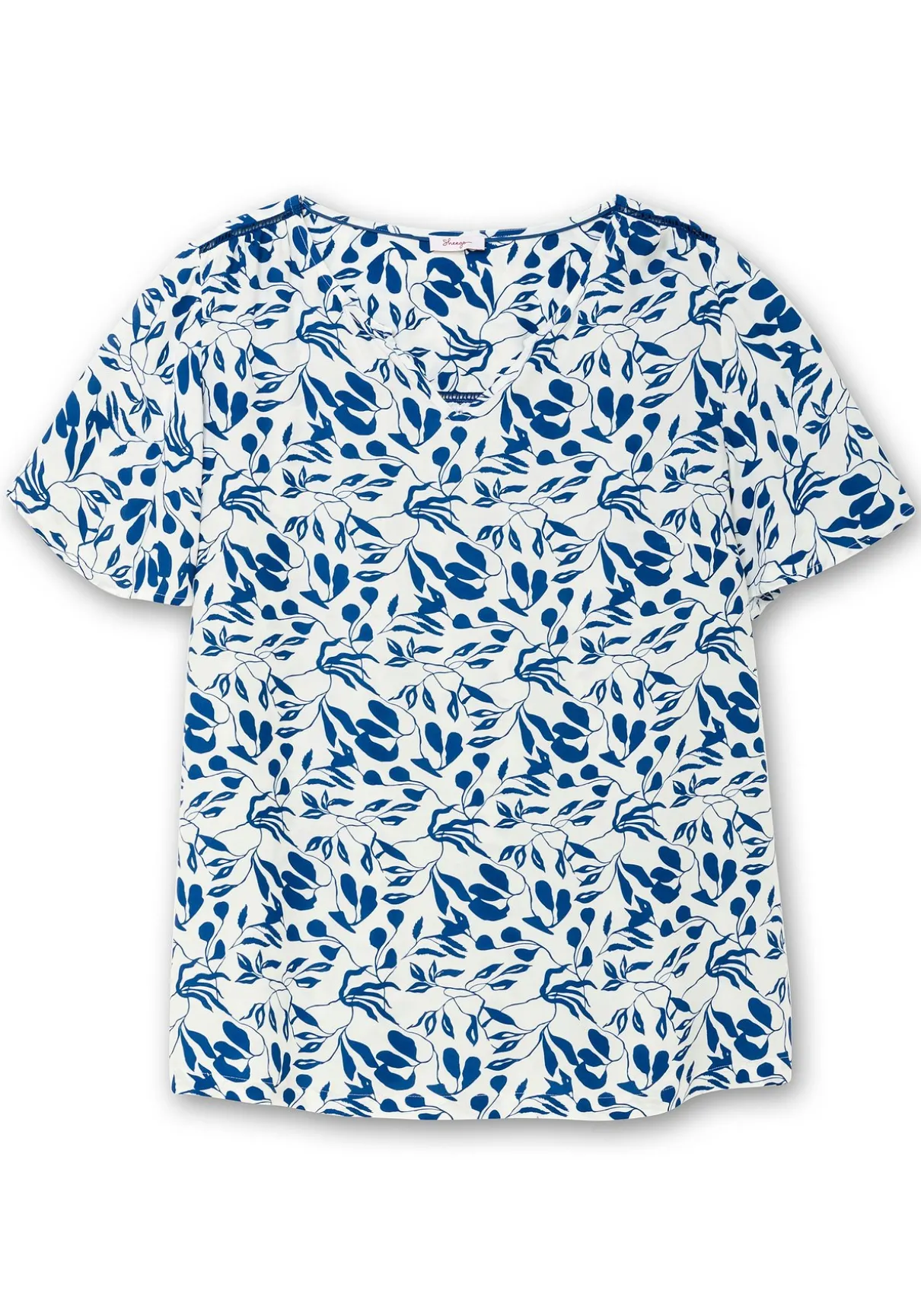 Tunika in A-Linie, mit Flügelärmeln und Blätterprint