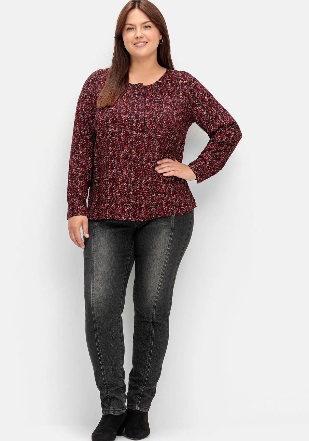 Tunika mit Alloverprint und Knopfleiste