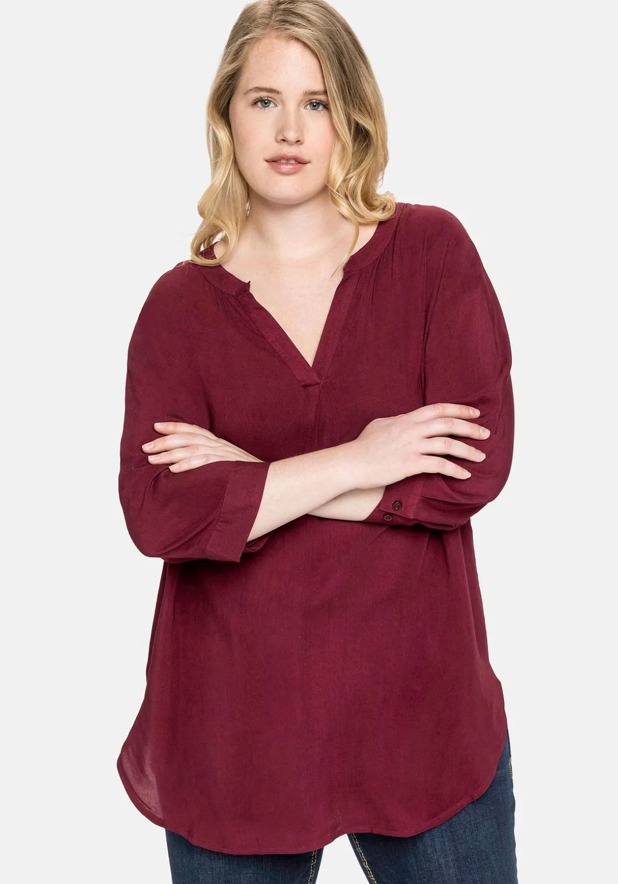 Tunika mit 3/4-Arm und gerundetem Saum