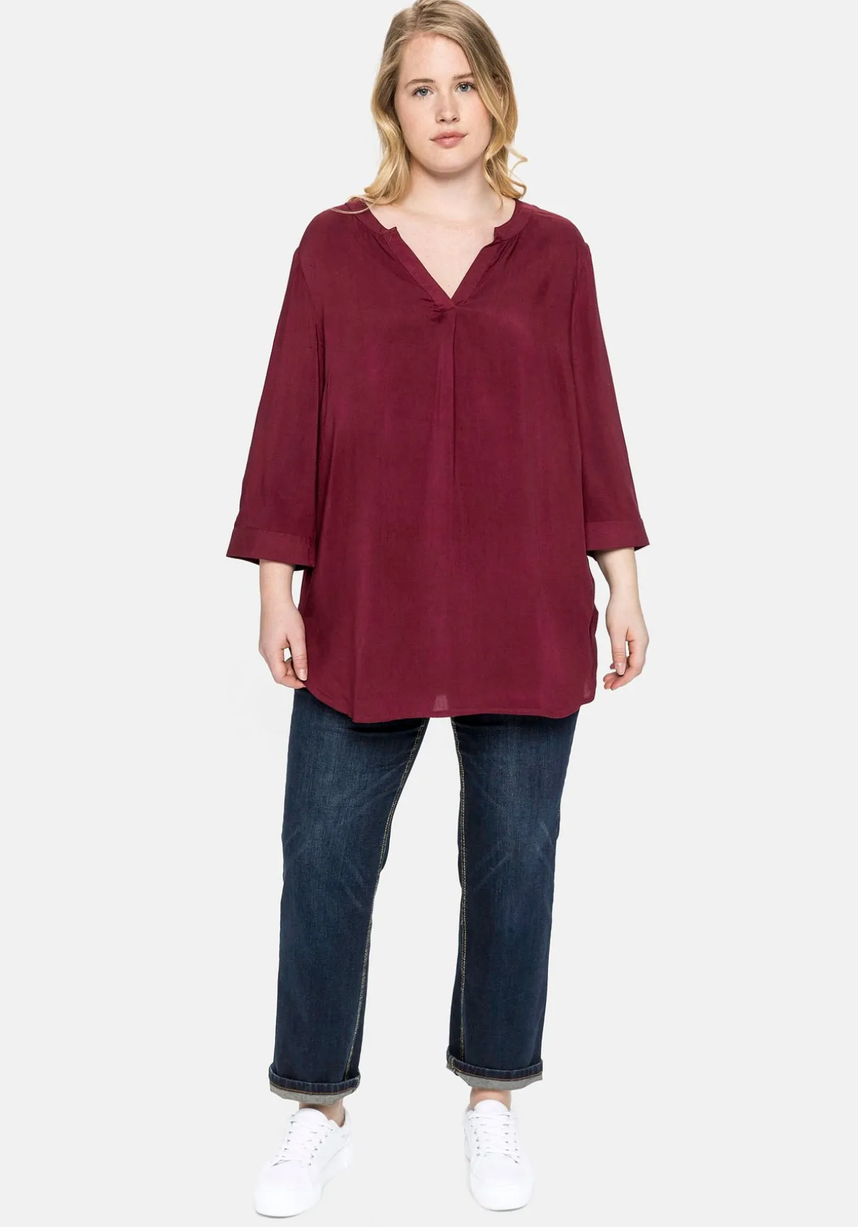 Tunika mit 3/4-Arm und gerundetem Saum