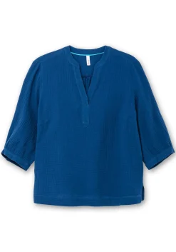 Tunika mit 3/4-Arm und V-Schlitz, aus Musselin