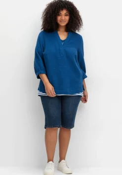 Tunika mit 3/4-Arm und V-Schlitz, aus Musselin